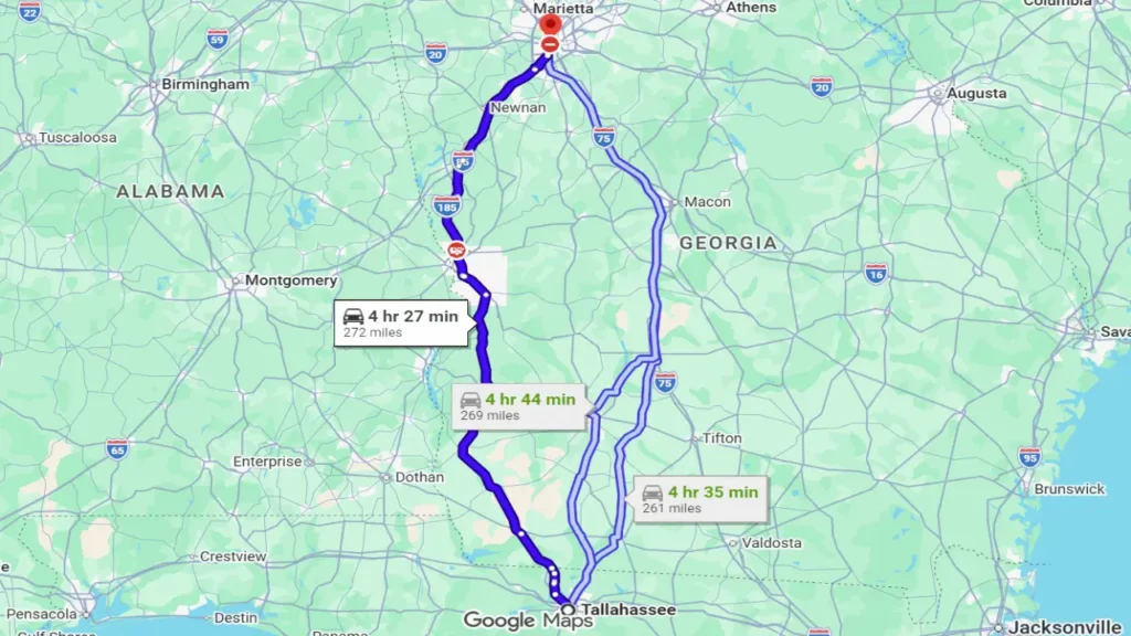 Tallahassee to Atlanta Distance