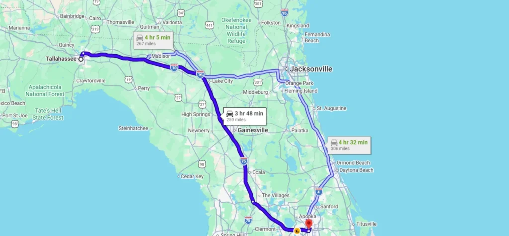 Tallahassee to Orlando Route