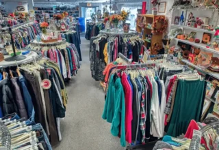Thrift store clothing racks